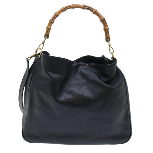 Luxury Gucci Bamboo Shoulder Bag Leather 2way Black 53269