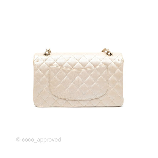 Chanel Classic M/L Medium Double Flap Iridescent Pearly Caviar Aged Gold Hardware