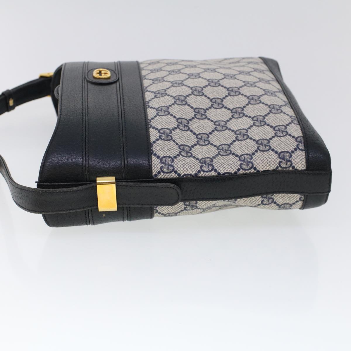 Luxury Gucci GG Canvas Shoulder Bag PVC Leather Navy 53390