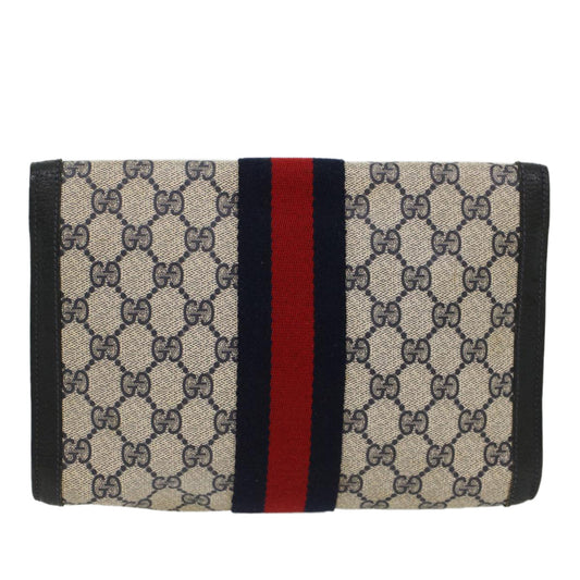 Luxury Gucci GG Canvas Sherry Line Clutch Bag PVC Leather Navy Red 53647