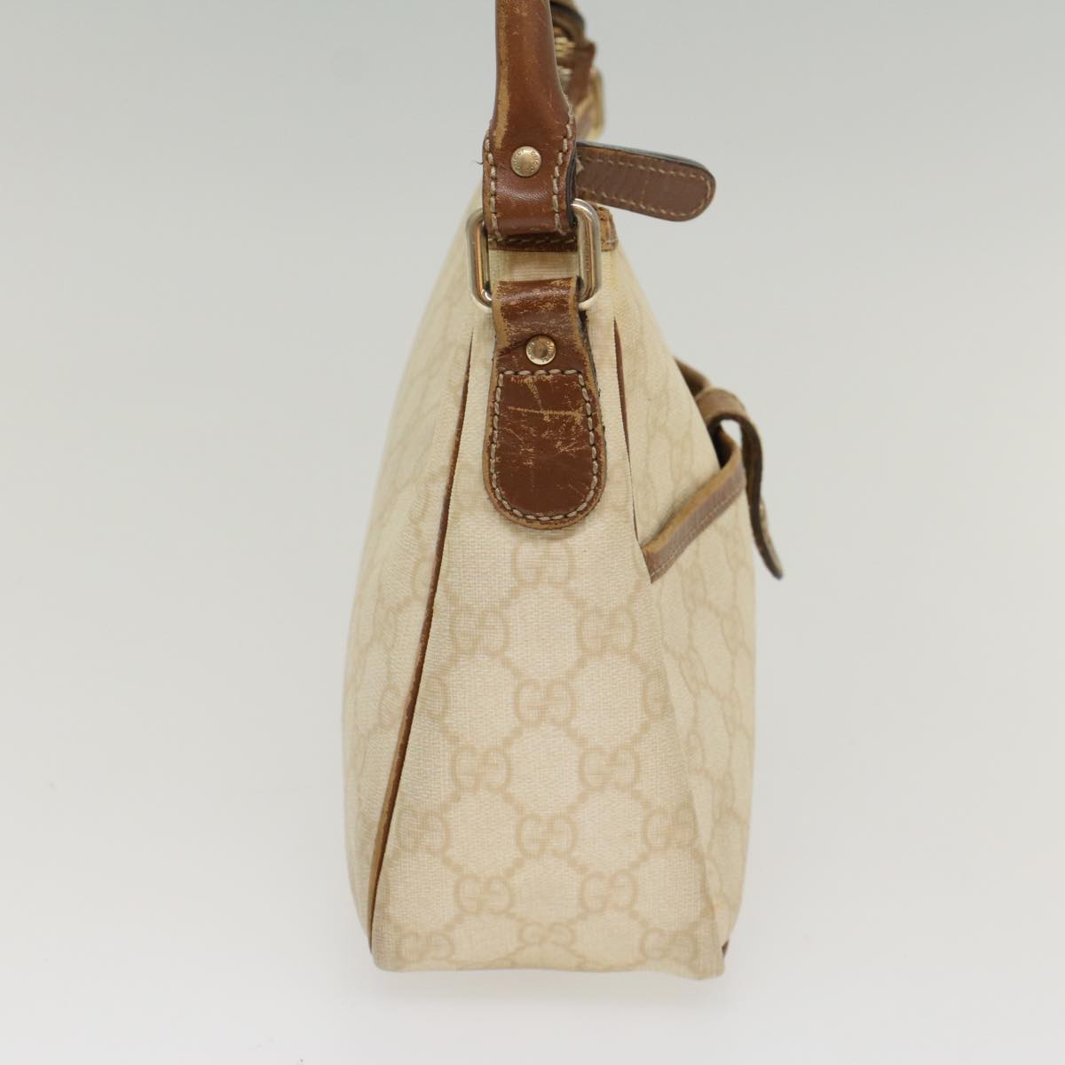 Luxury Gucci GG Canvas Shoulder Bag PVC Leather White Brown 53649