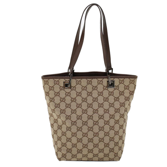 Luxury Gucci GG Canvas Hand Bag Canvas Leather Beige Brown 53655