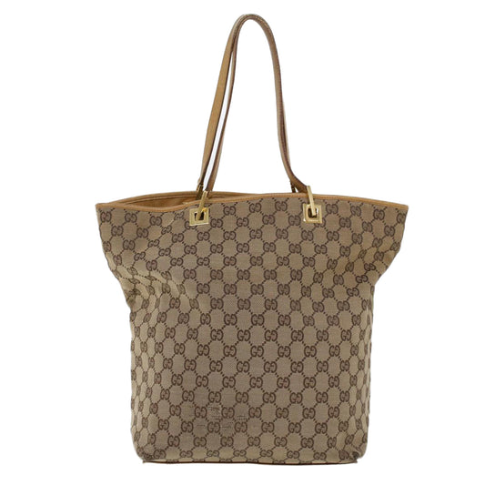 Luxury Gucci GG Canvas Hand Bag Canvas Leather Beige Brown 53658