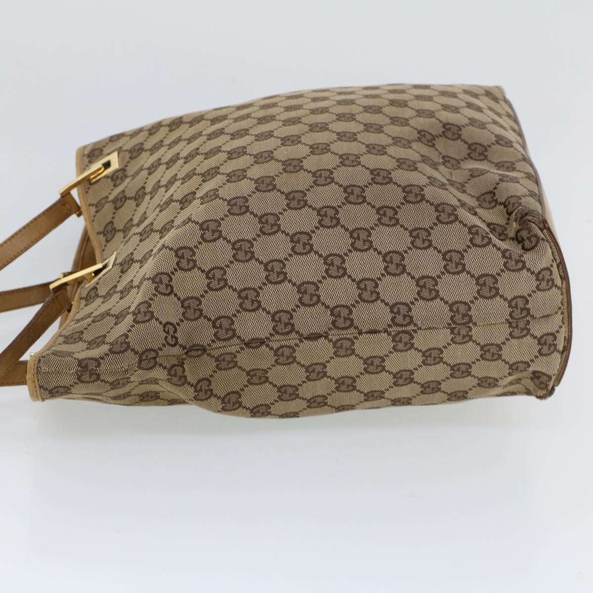 Luxury Gucci GG Canvas Hand Bag Canvas Leather Beige Brown 53658