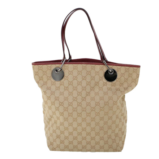 Luxury Gucci GG Canvas Hand Bag Canvas Leather Beige Red 53659