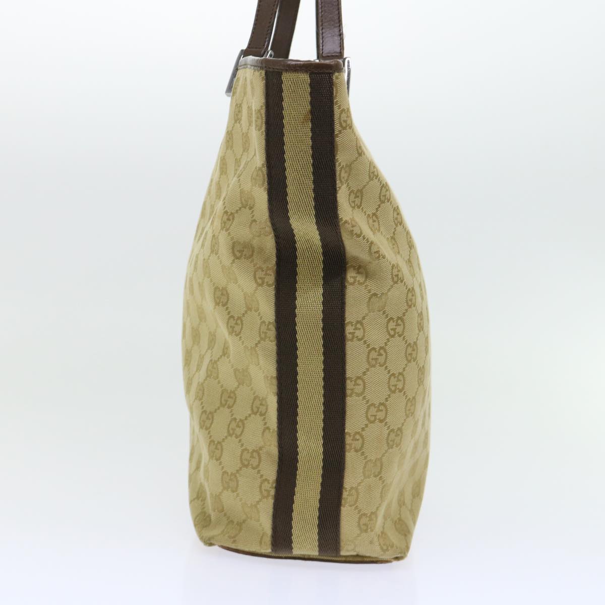 Luxury Gucci GG Canvas Sherry Line Tote Bag Canvas Leather Beige Brown 53660