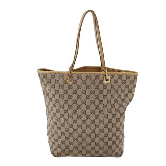 Luxury Gucci GG Canvas Hand Bag Canvas Leather Beige Brown 53661