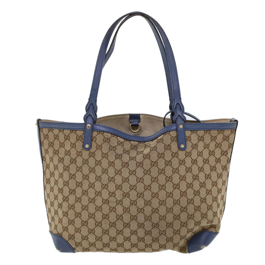 Luxury Gucci GG Canvas Tote Bag Canvas Leather Beige Blue 53678