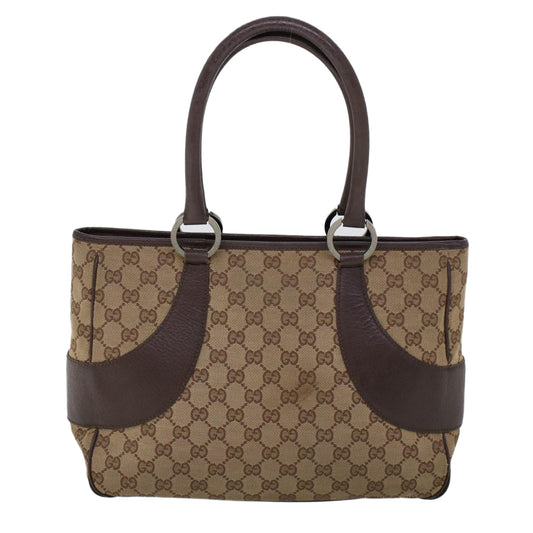 Luxury Gucci GG Canvas Hand Bag Canvas Leather Beige Brown 53680