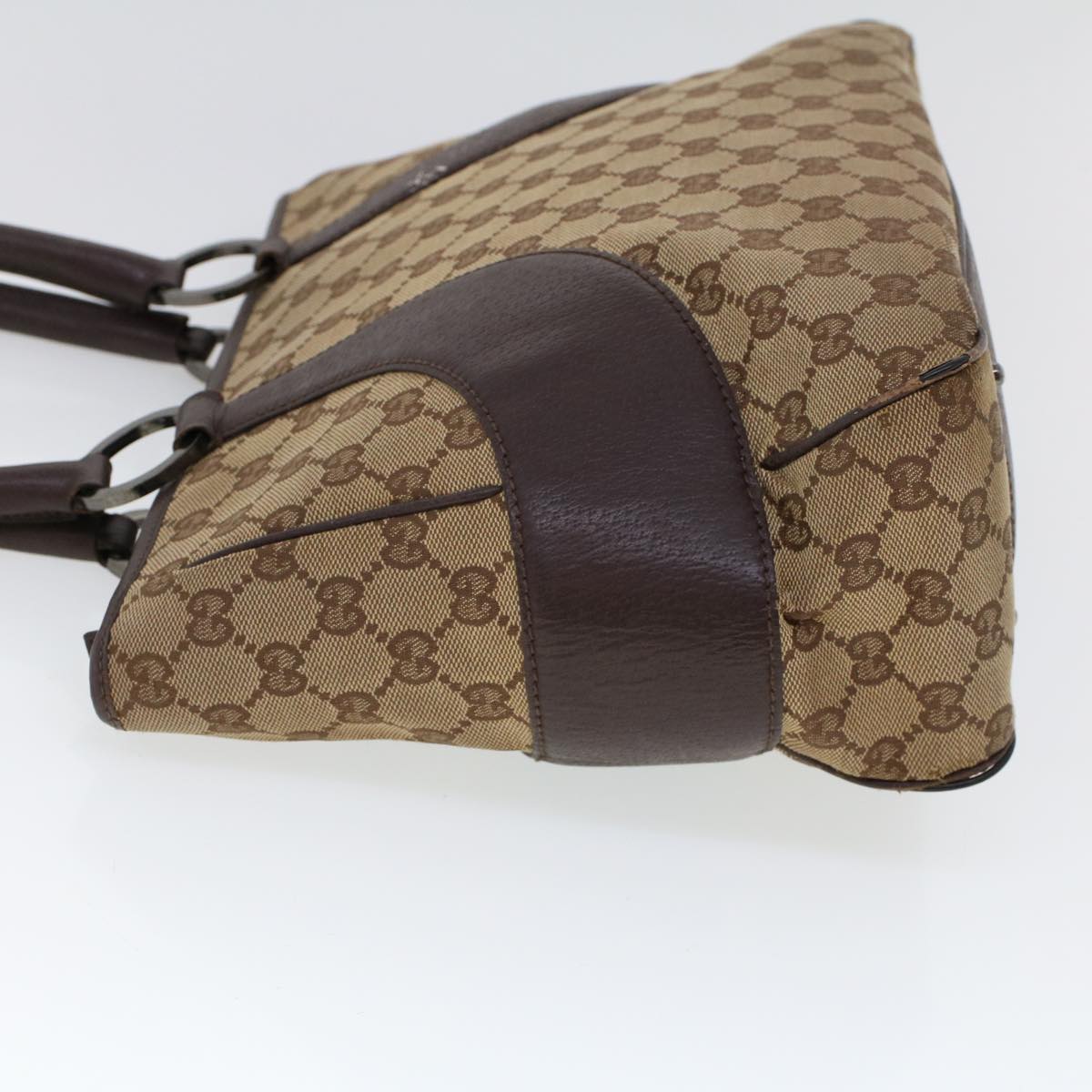 Luxury Gucci GG Canvas Hand Bag Canvas Leather Beige Brown 53680