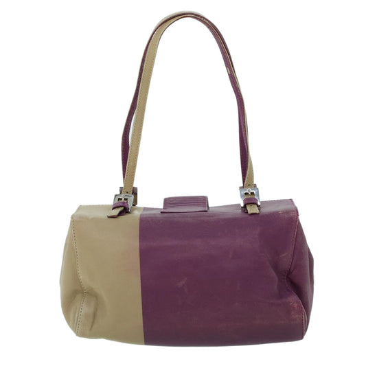 Luxury FendiMamma Baguette Hand Bag Leather Beige Purple53742