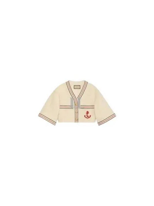 Luxury Gucci Trending 2025 Anchor Applique Cropped Cardigan Beige