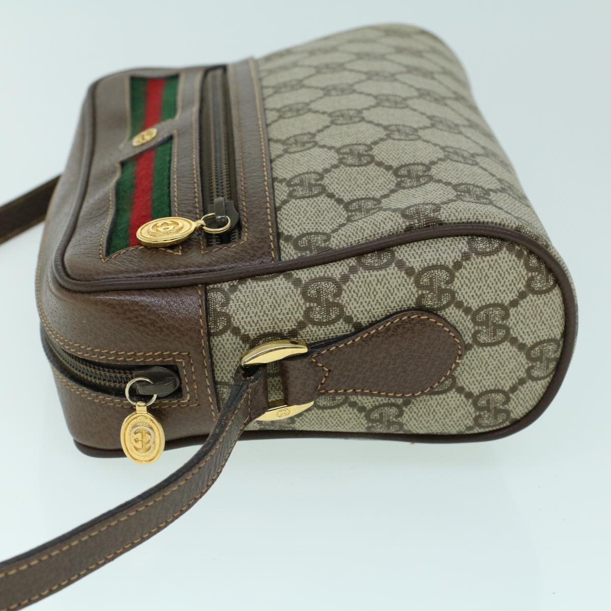 Luxury Gucci GG Canvas Web Sherry Line Shoulder Bag PVC Leather Beige Green 54004