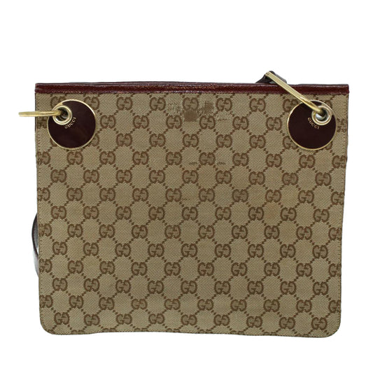 Luxury Gucci GG Canvas Shoulder Bag Canvas Patent Beige Red 54009