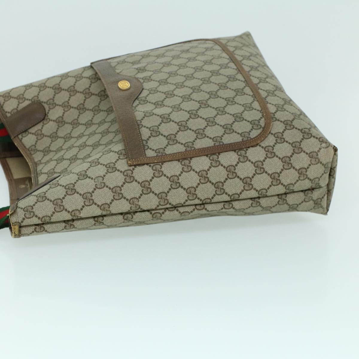 Luxury Gucci GG Canvas Web Sherry Line Tote Bag PVC Leather Beige Red Green 54013