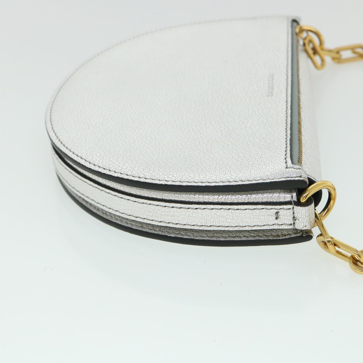 Luxury Burberry Olympia Chain Shoulder Bag Leather Silver Auth 54029