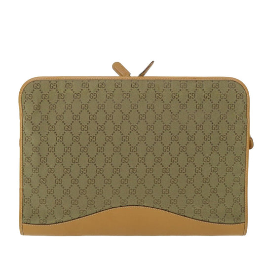 Luxury Gucci GG Canvas Clutch Bag Leather Beige 54130