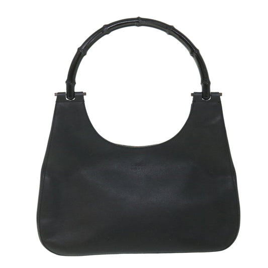Luxury Gucci Bamboo Shoulder Bag Leather Black 001 3739 002053 54151