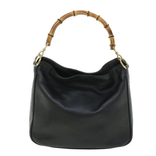 Luxury Gucci Bamboo Shoulder Bag Leather 2way Black 54322