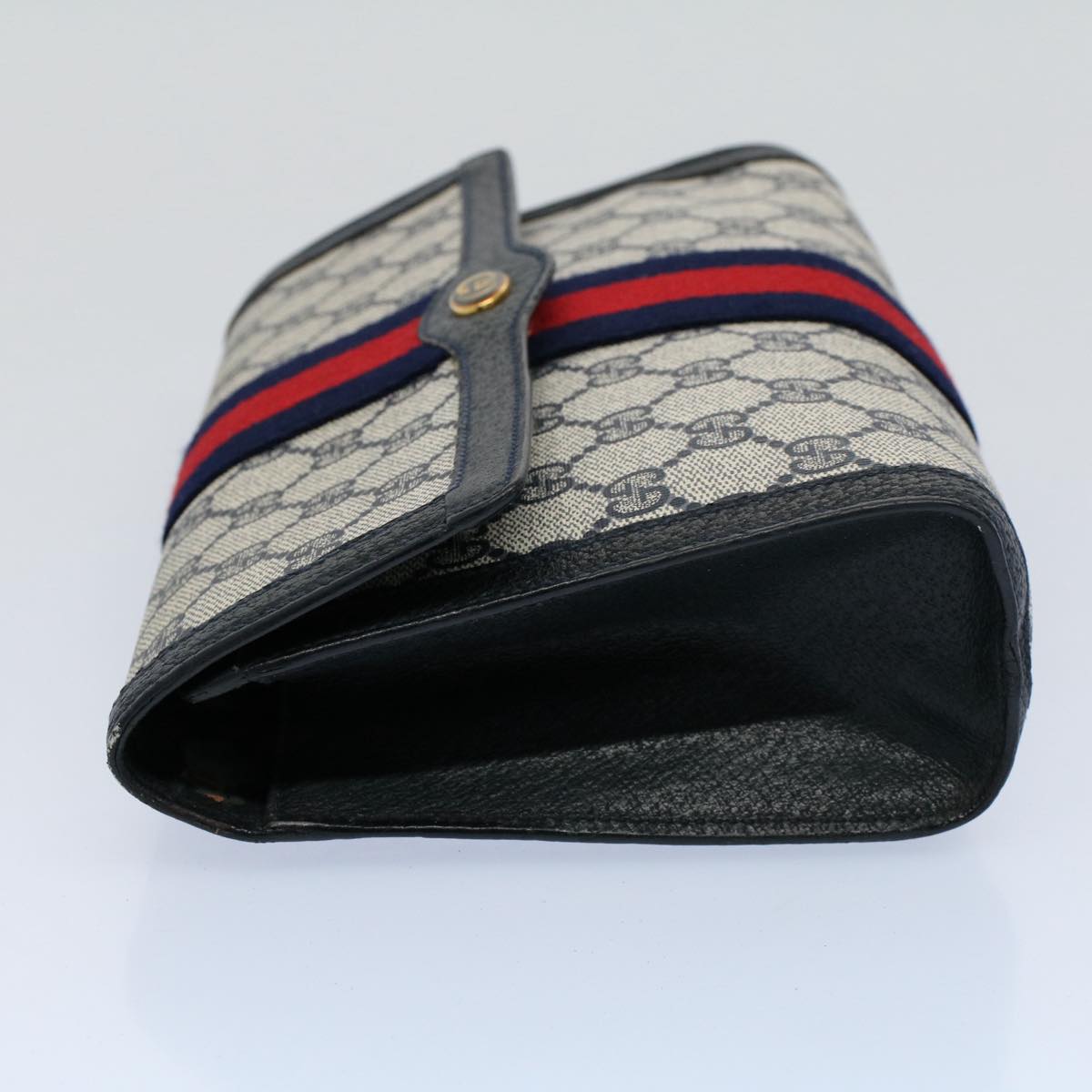 Luxury Gucci GG Supreme Web Sherry Line Clutch Bag Navy Red 54338