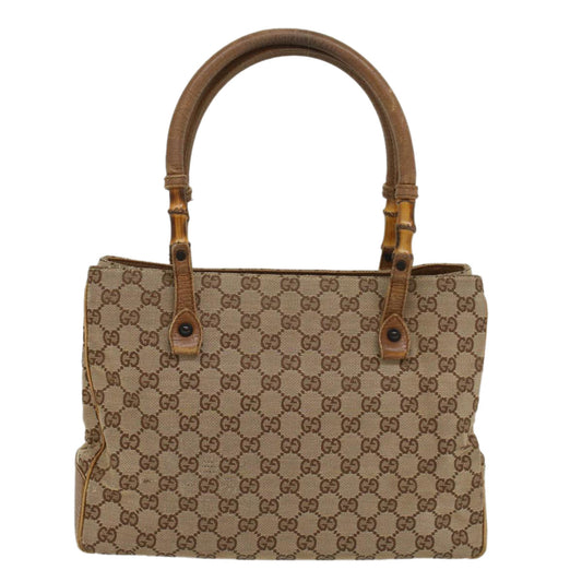 Luxury Gucci GG Canvas Bamboo Hand Bag Leather Beige Brown 54340