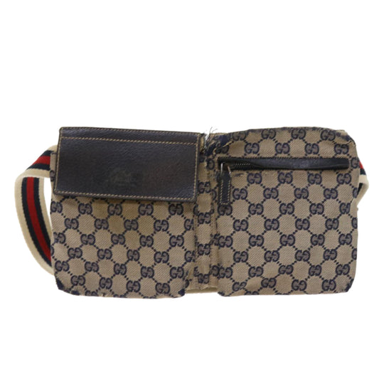 Luxury Gucci GG Canvas Shoulder Bag Leather Gray Navy Red 54355