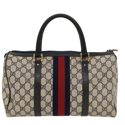 Luxury Gucci GG Canvas Sherry Line Boston Bag Gray Red Navy 54384