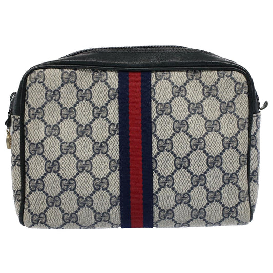 Luxury Gucci GG Canvas Sherry Line Clutch Bag Gray Red Navy 010 378 54723