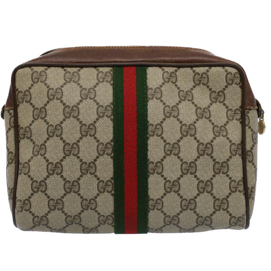 Luxury Gucci GG Canvas Web Sherry Line Clutch Bag Beige Red Green 84 01 012 54726