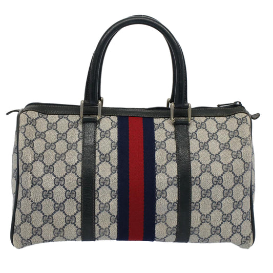 Luxury Gucci GG Canvas Sherry Line Boston Bag Gray Red Navy 012 3842 58 54742