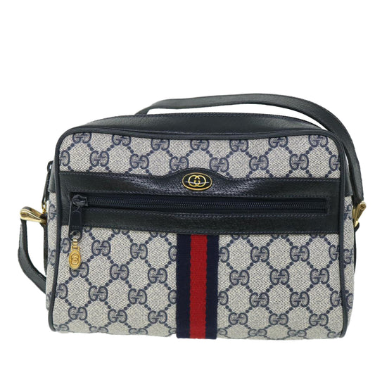 Luxury Gucci GG Canvas Sherry Line Shoulder Bag PVC Leather Gray Red Navy 54775
