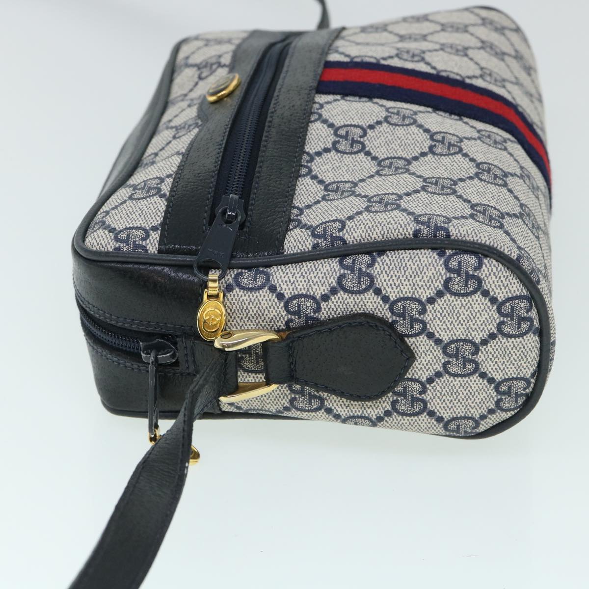 Luxury Gucci GG Canvas Sherry Line Shoulder Bag PVC Leather Gray Red Navy 54775