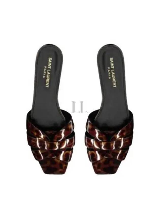 Luxury Saint Laurent Tribute Tortoiseshell Patent Leather Mules Havana