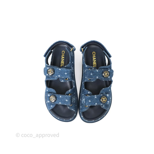 Chanel CC Dots Dad Sandals Denim Blue 23P Size 38