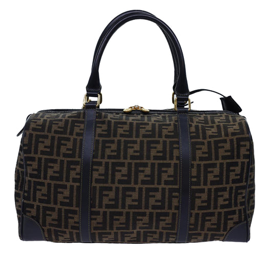 Luxury FendiZucca Canvas Boston Bag Leather Black Brown54976