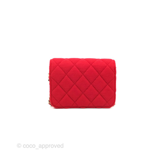 Chanel Mini Clutch With Chain Red Cotton Gold Hardware