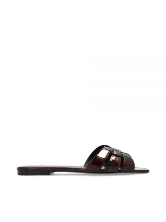 Luxury Saint Laurent Tribute Tortoiseshell Patent Leather Mules Havana
