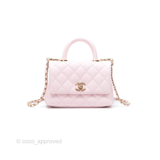 Chanel Mini Coco Handle Quilted Light Pink Caviar Gold Hardware