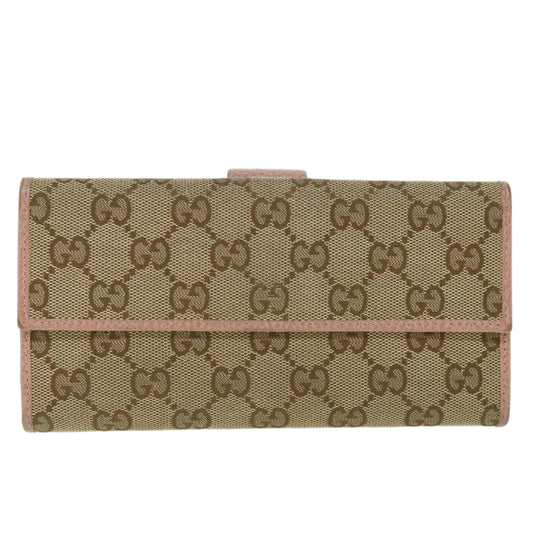 Luxury Gucci GG Canvas Long Wallet Beige Pink 231841 55624