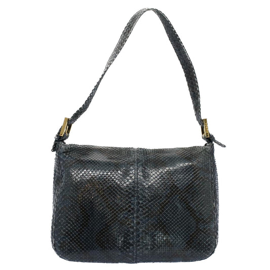 Luxury FendiSnake Pattern Mamma Baguette Shoulder Bag Exotic leather Navy55750