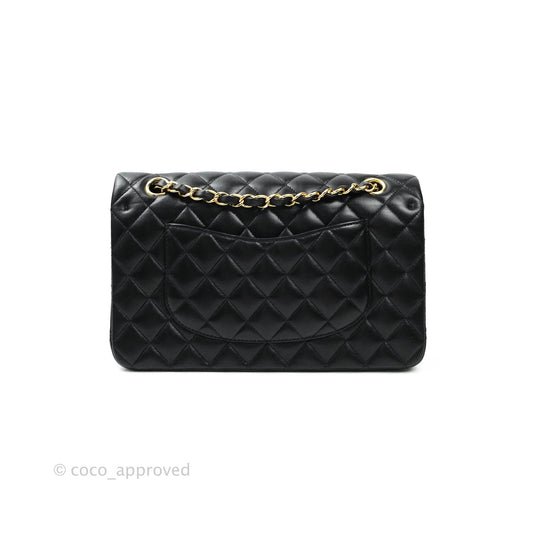 Chanel Classic M/L Medium Double Flap Black Lambskin Gold Hardware
