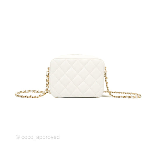 Chanel Mini Quilted Camera Case White Caviar Gold Hardware