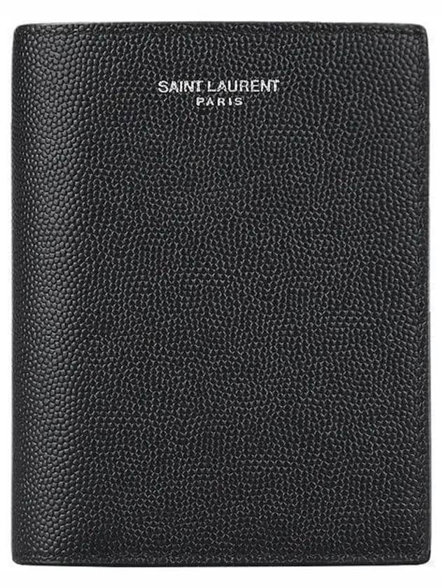 Luxury Saint Laurent Logo Grain Leather Half Wallet Black
