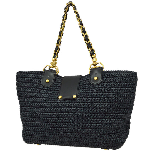 Luxury Chanel 2005-2006 Black Straw Chain Tote 30