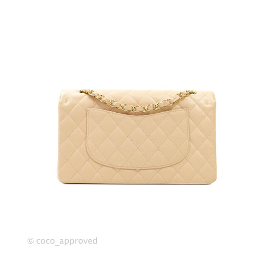 Chanel M/L Medium Double Flap Bag Beige Caviar Gold Hardware