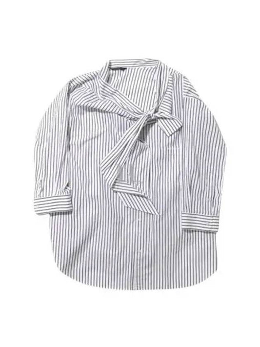 Luxury Balenciaga Knotted Poplin Oversized Long Sleeve Shirt White Blue