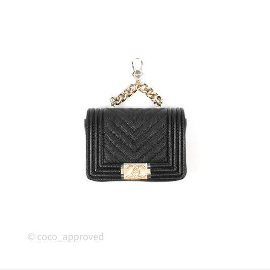 Chanel Chevron Mini Boy Belt Bag Black Caviar Gold Hardware