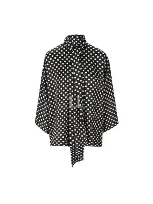 Luxury Saint Laurent Polka Dot Bow Satin Blouse Black