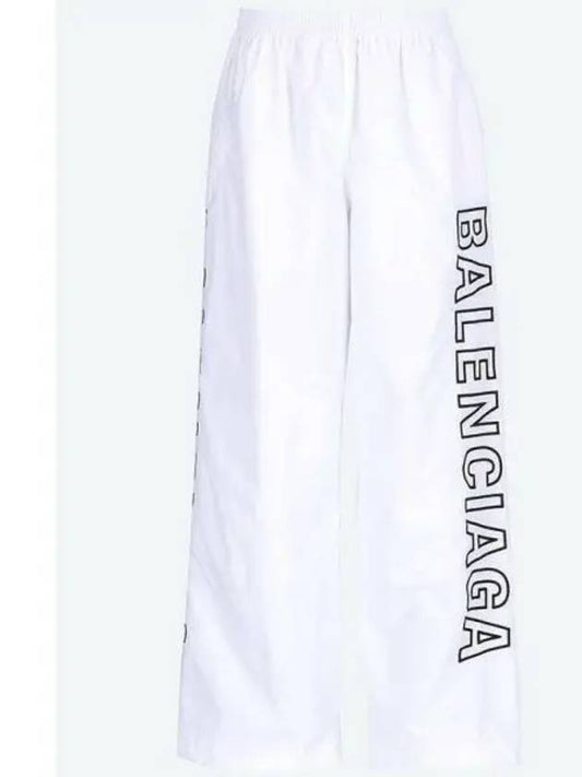 Luxury Balenciaga Embroidered Logo Polyester Wide Track Pants White