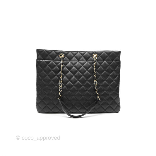 Chanel Large Shopping Tote Quilted Black Caviar Gold Hardware